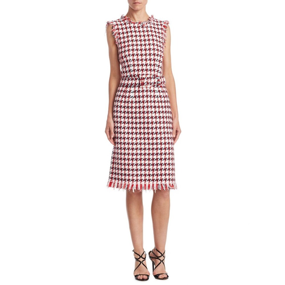Oscar De La Renta Sleeveless Belted Houndstooth Pencil Dress, 4, NWT